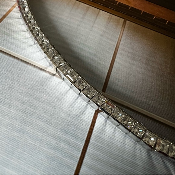 Square Princess Diamond Zirconia Tennis Bracelet 925 Sterling Silver Rhodium - Picture 4 of 5